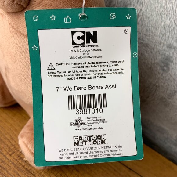 We Bare Bears 7" Plush Grizzly Bear Toy Factory Cartoon Network w/tags Warner - Picture 3 of 7
